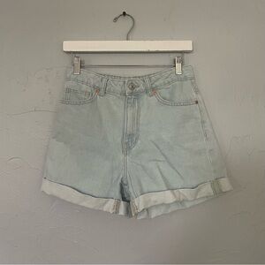 Mango Blue Jean Shorts High-Waisted Vintage Style Cuffed Hem sz 4